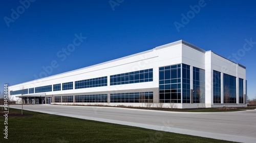 Wallpaper Mural Modern white office building, sunny day, clear sky, industrial park, real estate Torontodigital.ca
