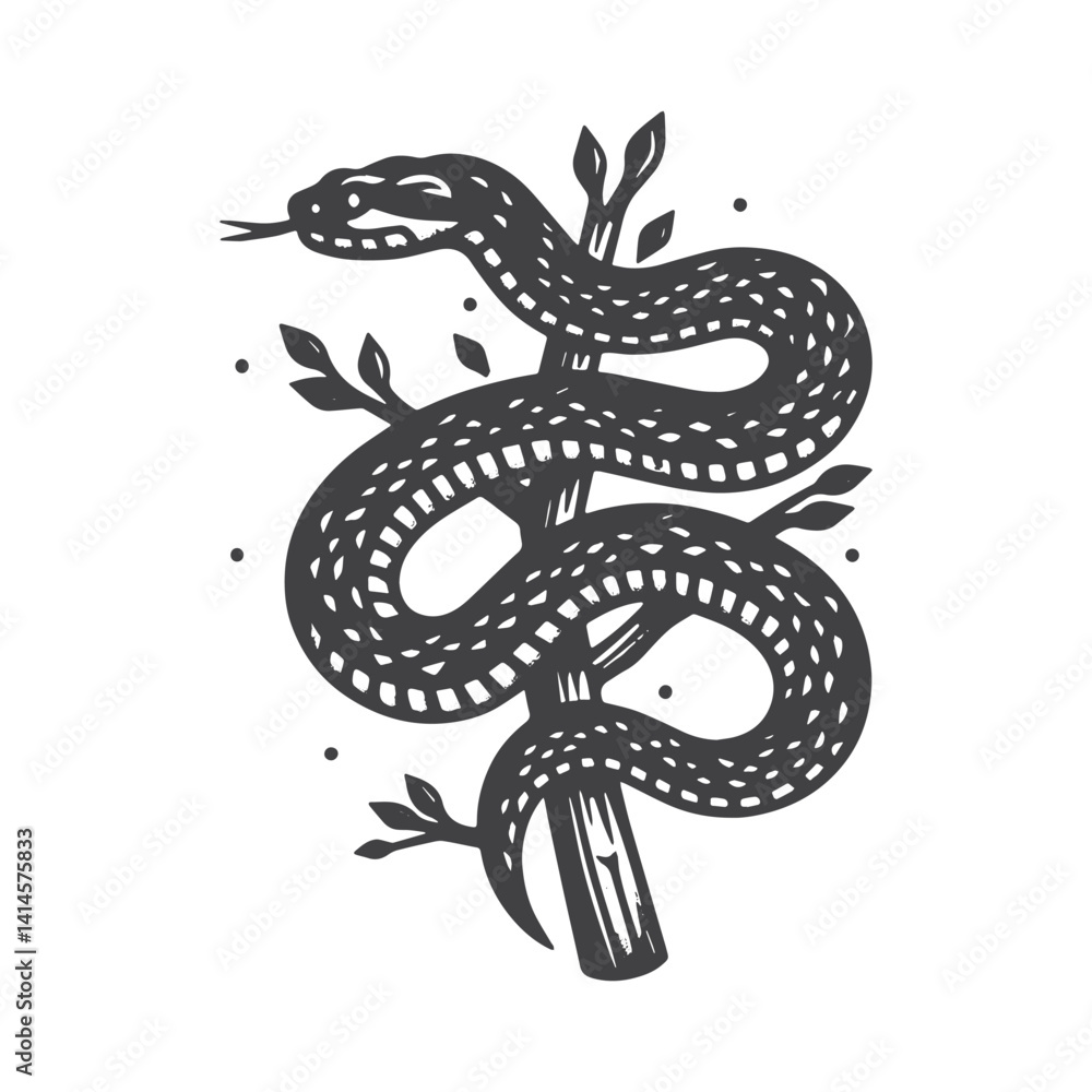 Obraz premium Simple Timber Rattlesnake Resting Vector Icon Design – Vintage Retro Logo & Illustration