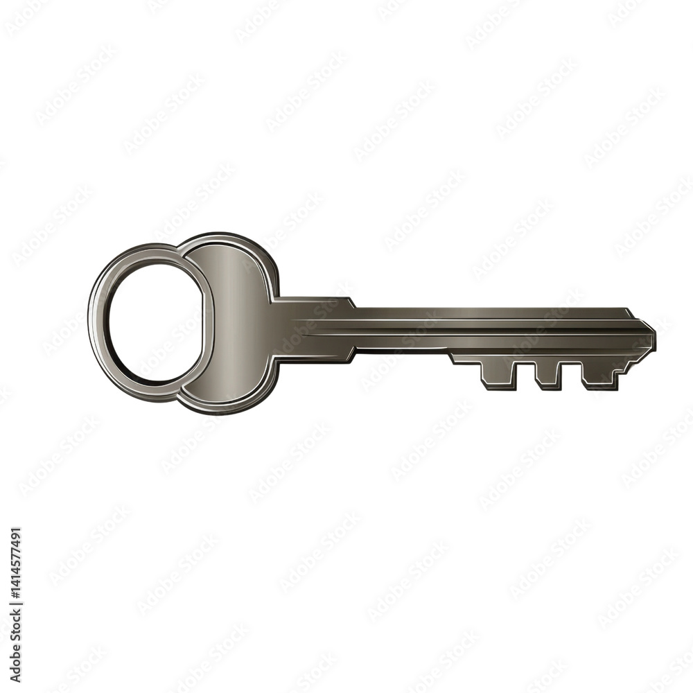 Silver Key Isolated on White Background for Security Concept Silver Key Isolated on White Background for Security Concept