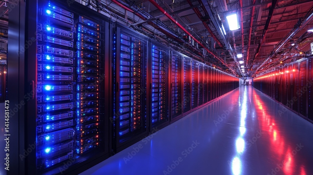 Modern Server Room with Digital Technology and Data Storage Systems Modern Server Room with Digital Technology and Data Storage Systems
