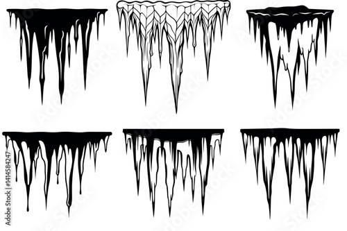 Collection of Six Icicle and Drip Illustrations for Design Projects vector silhouette line arts