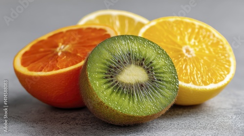 Wallpaper Mural Half a kiwi showcasing its inner texture -2 - up close-up dessert smoothie ingredient Torontodigital.ca
