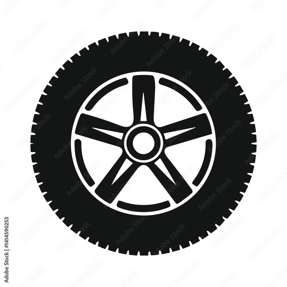 Obraz premium Black and White Car Wheel Vector – Minimalist 5-Spoke Tire Illustration