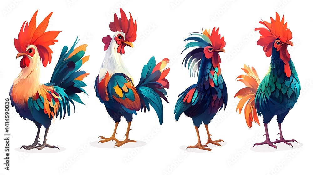 Fototapeta premium Colorful Roosters Collection. (2)