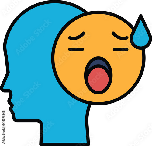 A cartoon of a head with a mouth open and a frowning face