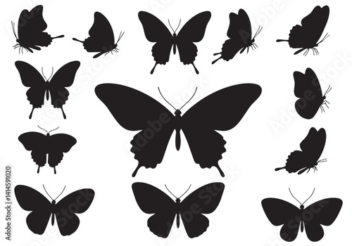 Butterfly Silhouettes – Black and White Vector Illustration of Diverse Shapes and Entomology Study

