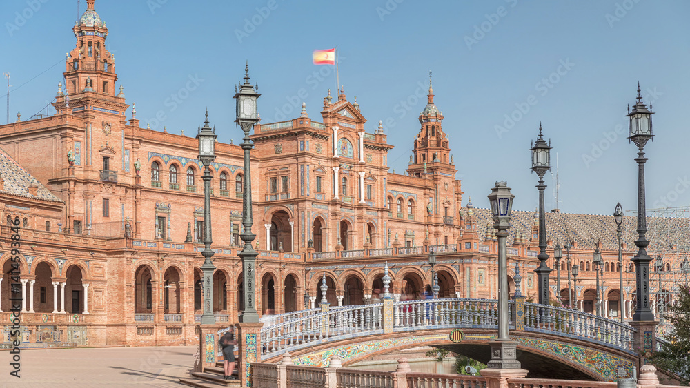 Naklejka premium Plaza de Espana timelapse hyperlapse in Seville, Spain