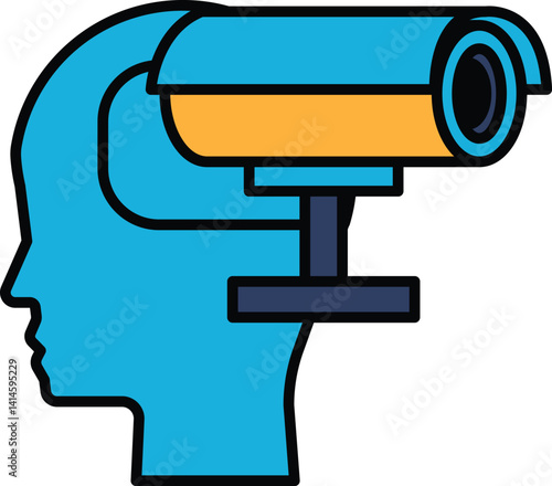 A blue head with a yellow eye and a yellow line on the forehead