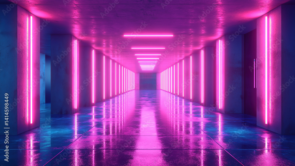 Digital storage and cloud technology captured in a futuristic data center with neon pink and blue lights Digital storage and cloud technology captured in a futuristic data center with neon pink and blue lights