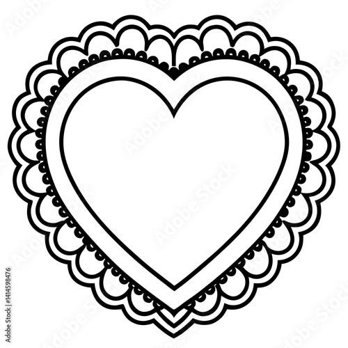 Floral Lace Heart Vector Line Art