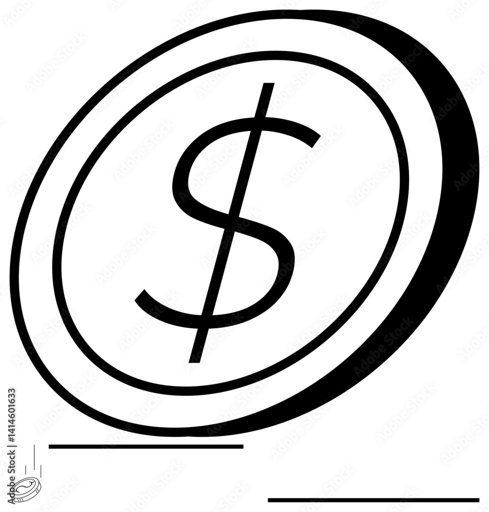 Obraz premium Coin with a bold dollar sign rotates forward, symbolizing financial growth. Ideal for finance, business, investment, economy, savings, wealth management and money flow. Flat simple metaphor