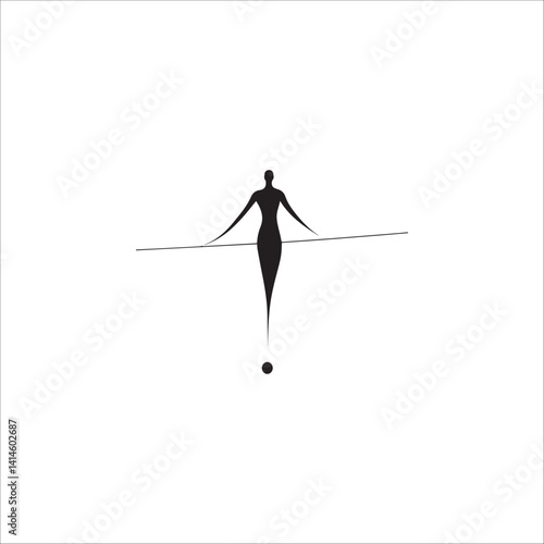 outline of the figure of a female athlete with a ball, rhythmic gymnastics, minimalism, black and white graphics, vector
