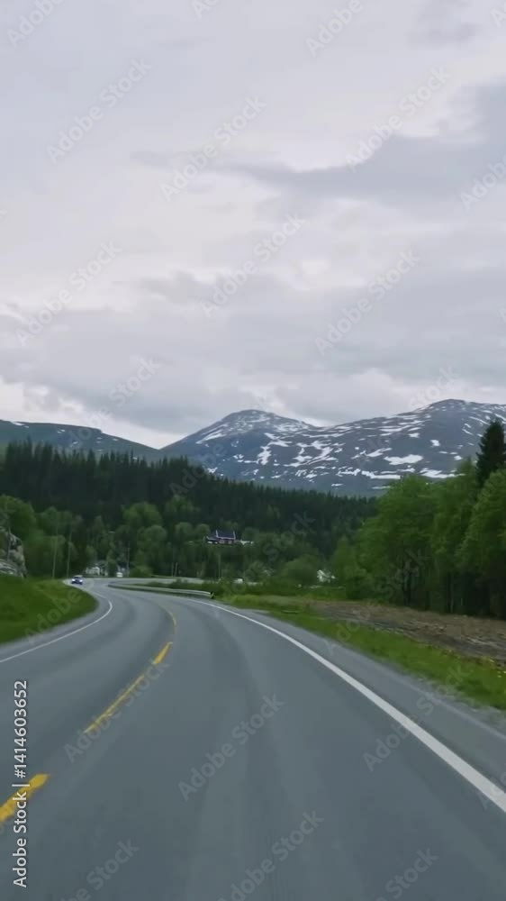 Vertical view of Norway road from car Vertical view of Norway road from car