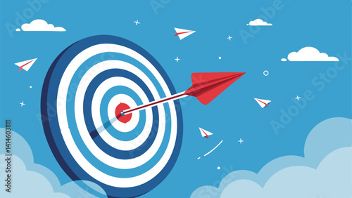 Business Goals Achievement With Paper Airplanes And Target In The Blue Sky Illustration