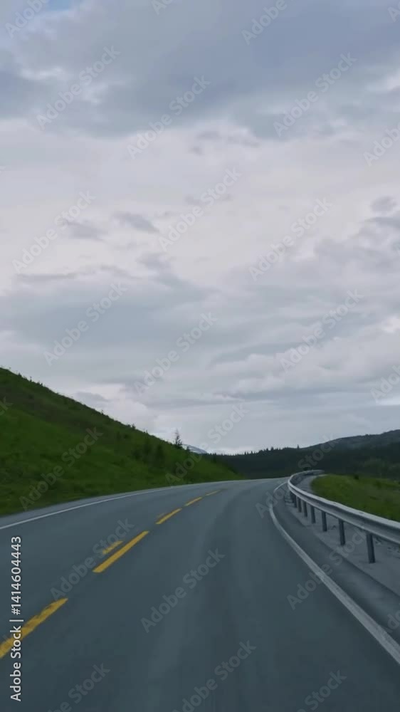 Vertical view of Norway road from car Vertical view of Norway road from car