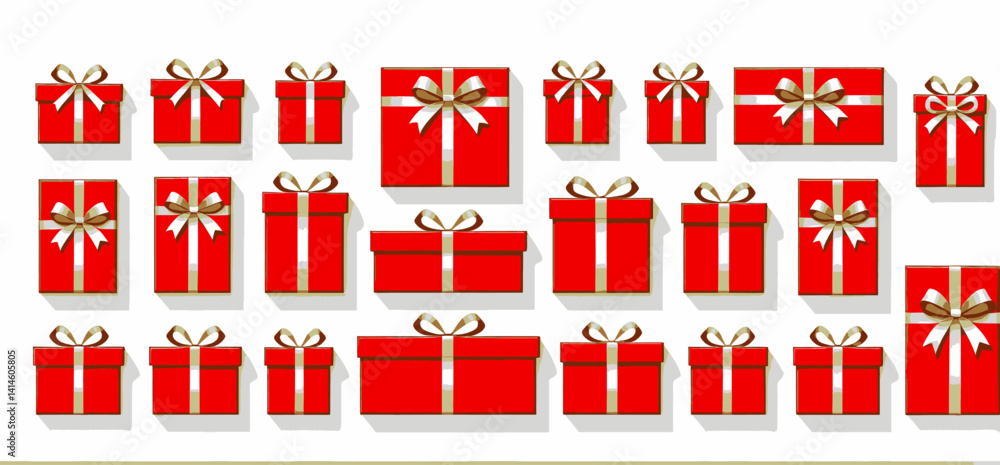 Fototapeta premium Red Christmas Presents with Golden Ribbons Festive Gift Boxes for Holidays Birthday Celebrations & Special Occasions Elegant Wrapping Paper for Giving Seasons Greetings