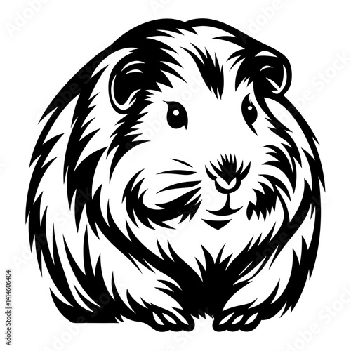 Black and white Guinea pig portrait in minimalist illustration style