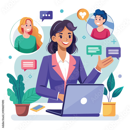 Businesswoman interacts with clients online