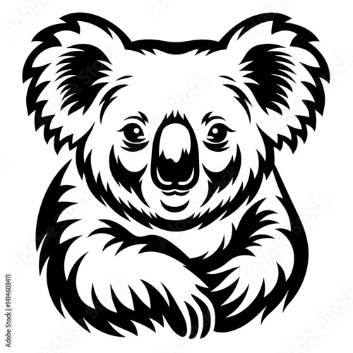 A Detailed Black and White Koala Illustration with Intricate Fur Detail