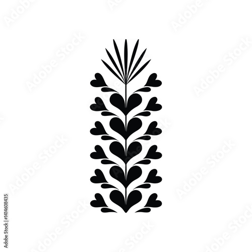 Stylized Vertical Heart Design with Decorative Flourish: Black and White Artwork