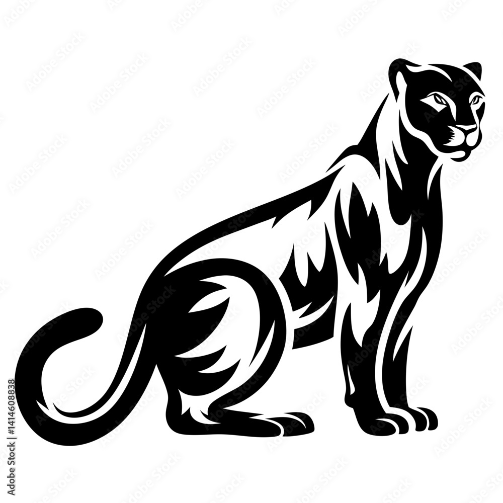 Majestic Panther Illustration with Strong, Stylized Design and Elegant Black and White Palette Majestic Panther Illustration with Strong, Stylized Design and Elegant Black and White Palette