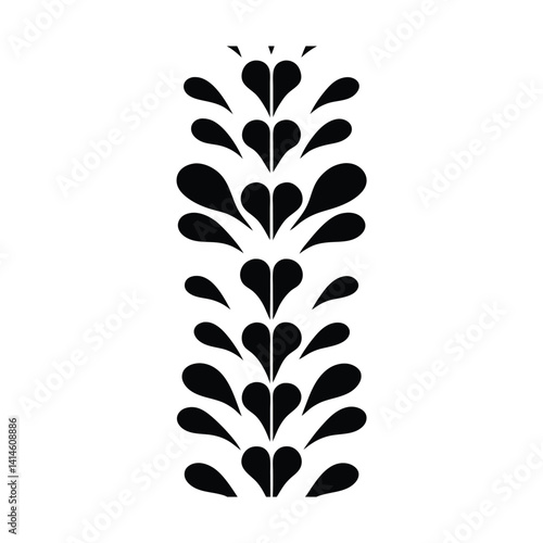 Stylized Vertical Heart Design with Decorative Flourish: Black and White Artwork