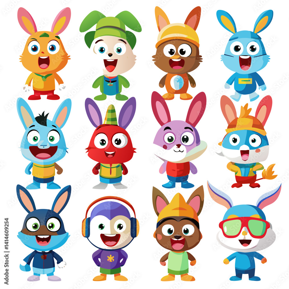 Fototapeta premium Cartoon rabbits collection vector illustration for kids design