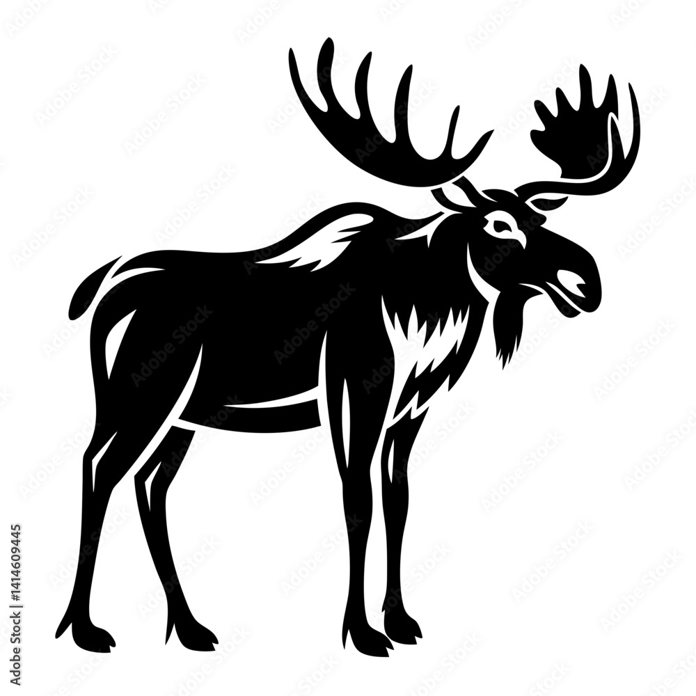 Fototapeta premium Elegant Silhouette of a Majestic Moose with Impressive Antlers on White