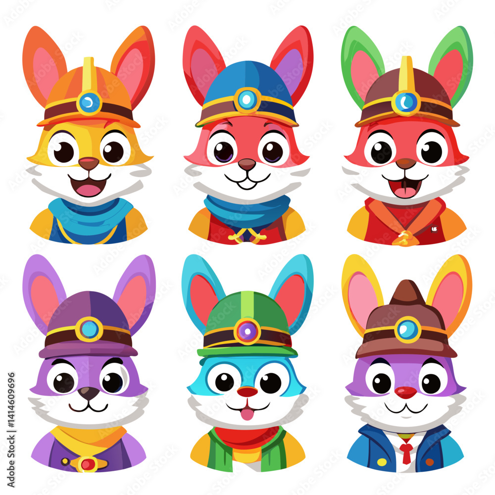 Fototapeta premium Colorful Miner Bunny Cartoon Characters Isolated on White