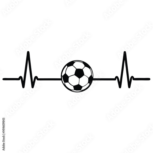 Stylized Heart Rate Monitor with Soccer Ball & Heart Graphic – Black & White Design