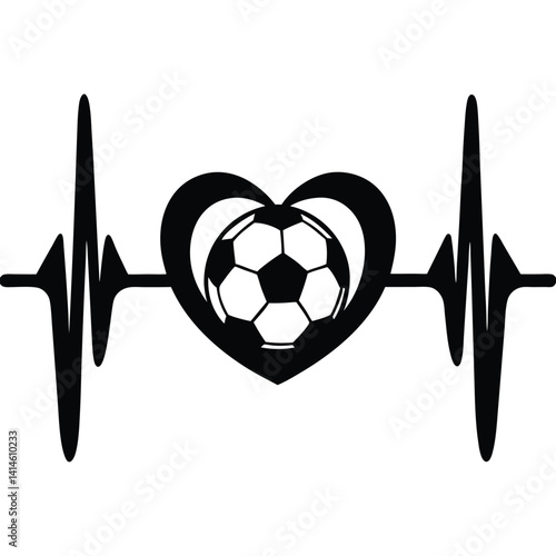 Stylized Heart Rate Monitor with Soccer Ball & Heart Graphic – Black & White Design