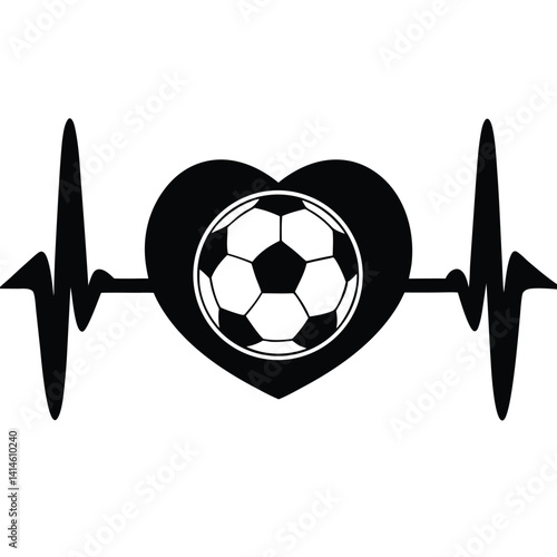 Stylized Heart Rate Monitor with Soccer Ball & Heart Graphic – Black & White Design