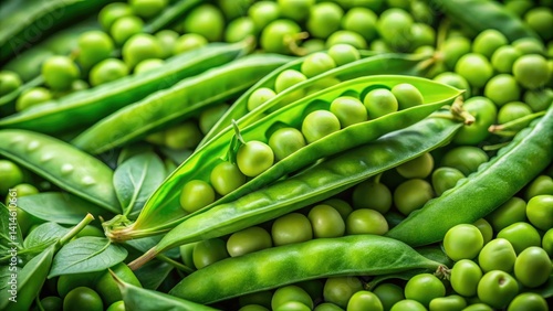 Obraz na płótnie Fresh Green Pea Pods: Vibrant Colors, Culinary Delight, Healthy Nutrition w salonie