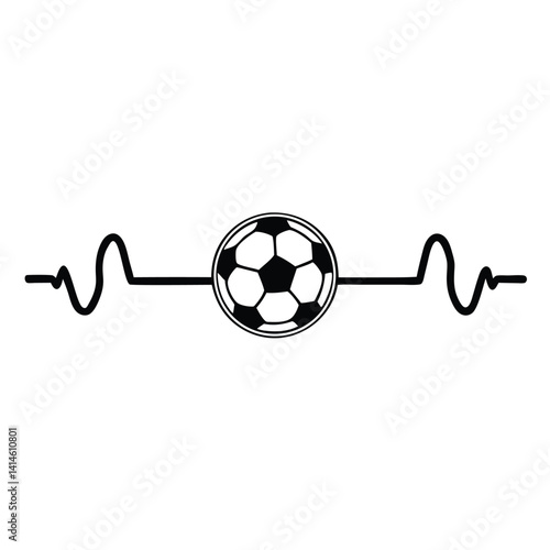 Stylized Heart Rate Monitor with Soccer Ball & Heart Graphic – Black & White Design