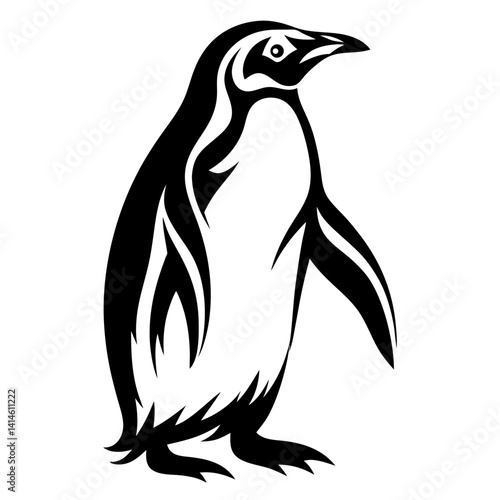 Elegant Black and White Penguin Vector Illustration with Unique Graphic Style