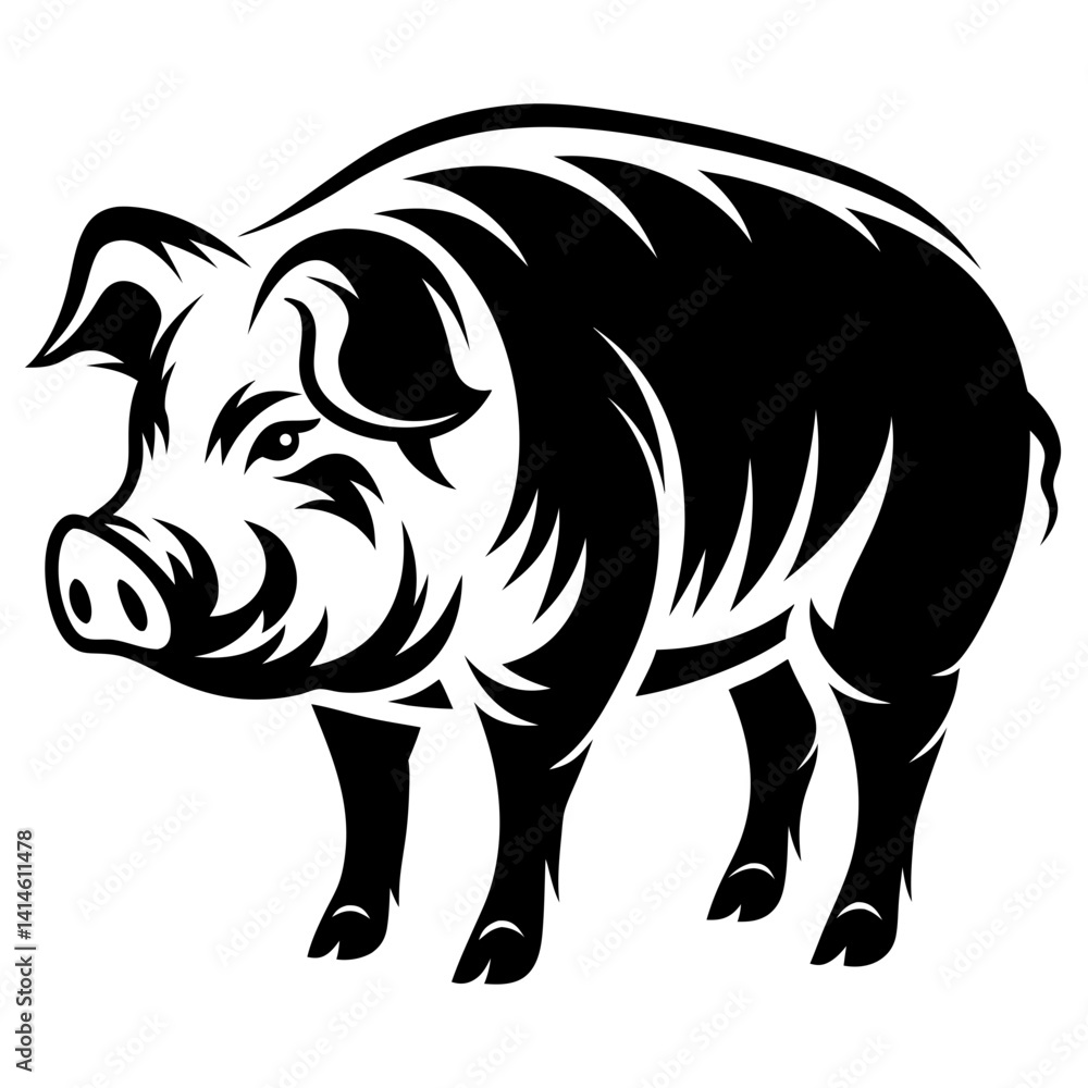 Fototapeta premium Monochrome illustration of a majestic and powerful pig with tribal design elements