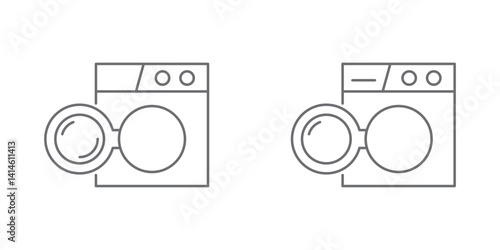 Set of two variants of washing machine linear icons editable stroke isolated on white background. Washing machine line icons set.