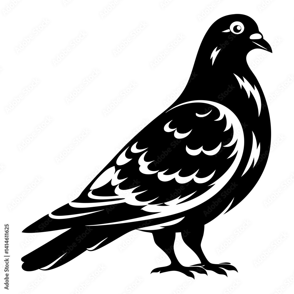 Obraz premium Stylized monochrome pigeon illustration with feather pattern in vector format image