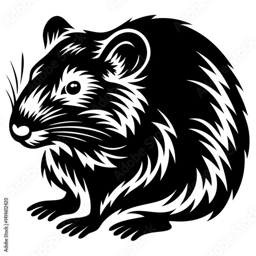 Stylized Black and White Vector Illustration of a Round Rodent Animal
