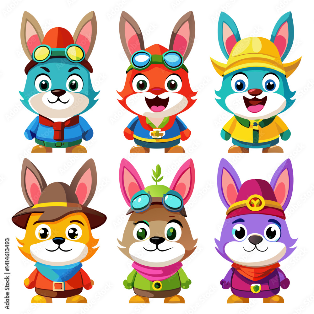 Fototapeta premium Cartoon Rabbit Characters Collection - Adorable Animated Rabbits
