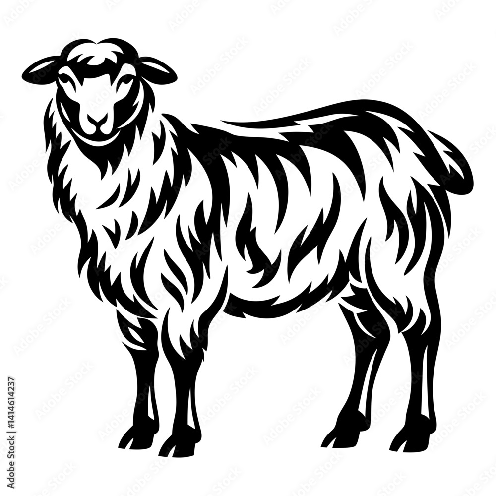 Fototapeta premium Black and white abstract sheep illustration with complex tribal designs