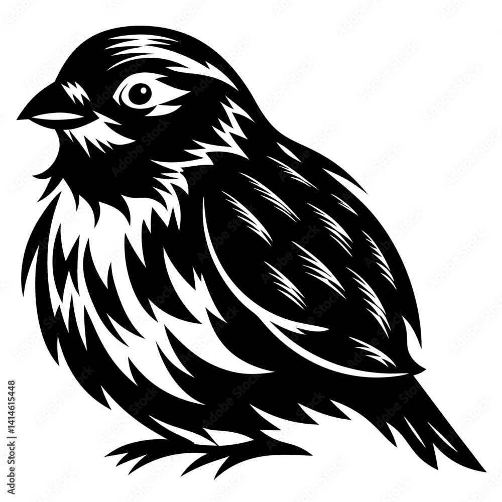 Obraz premium Stylized vector graphic illustration of a sparrow bird in black and white