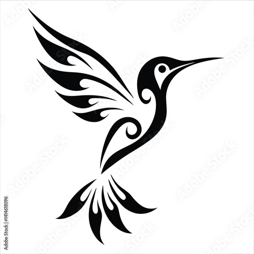 Stylized Hummingbird Silhouette Vector – Abstract Black Bird Design