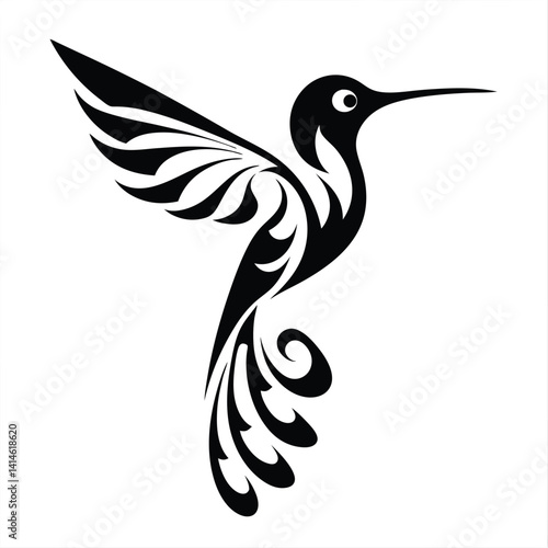 Stylized Hummingbird Silhouette Vector – Abstract Black Bird Design