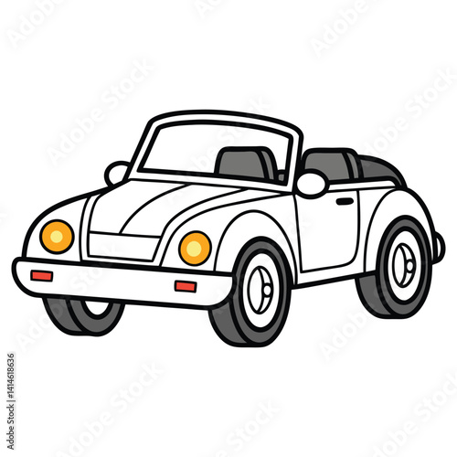 White Convertible Car with Black Outline on Transparent Background
