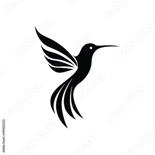 Stylized Hummingbird Silhouette Vector – Abstract Black Bird Design