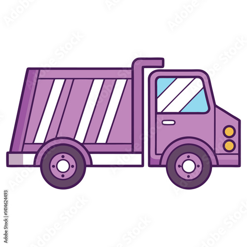 Purple Garbage Truck with White Stripes on Transparent Background