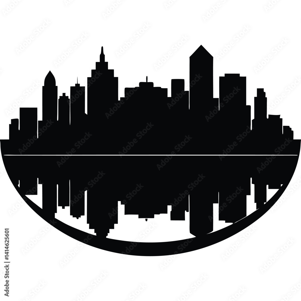 Naklejka premium City Skyline Reflected In A River