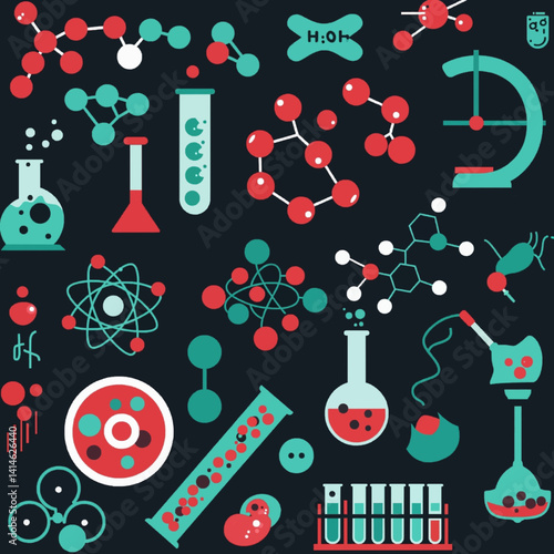Cool flat design graphic element on science camp with telescope, microscope, science themed graphic elements and a camping tent in the shape of open book