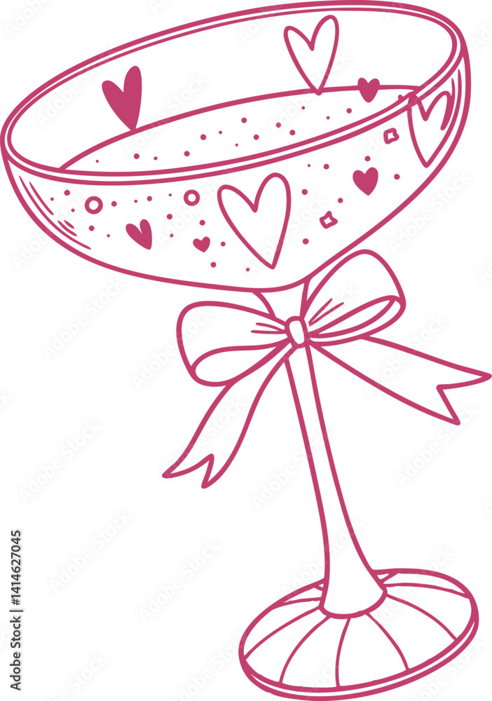 Elegant Champagne Glass Vector Illustration with Heart Details and Ribbon Design - Perfect for Romantic Celebrations Elegant Champagne Glass Vector Illustration with Heart Details and Ribbon Design - Perfect for Romantic Celebrations